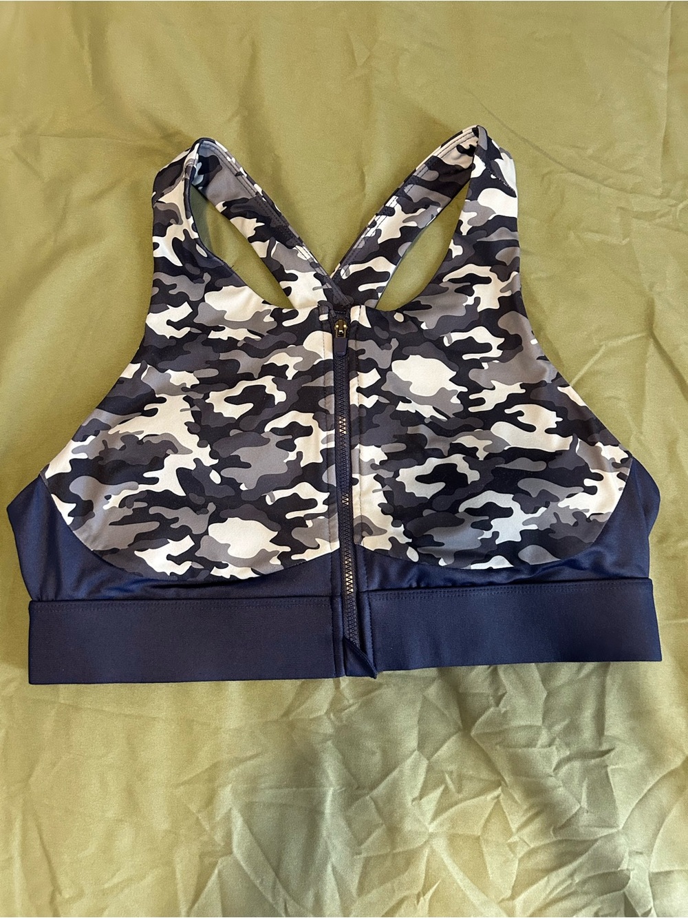 Fabletics Black & Gray Camo Front-Zip Sports Bra